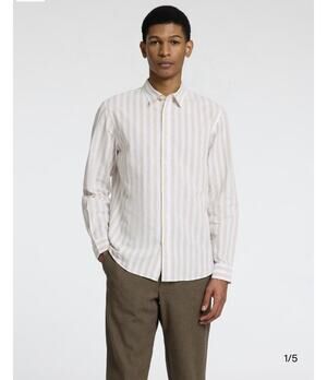Selected/homme Sun Shirt Slim Linen Long Sleeve, XL, Iceberg Green Stripes